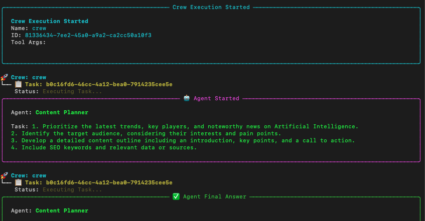 multi agent using crew ai, starting progress