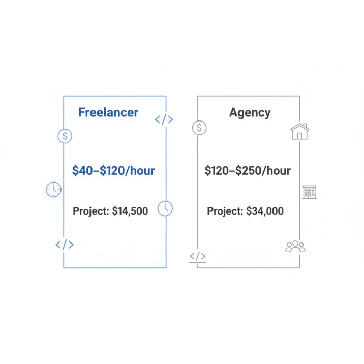 Cost comparison chart — hiring a freelance full-stack developer vs a web development agency for software integration projects