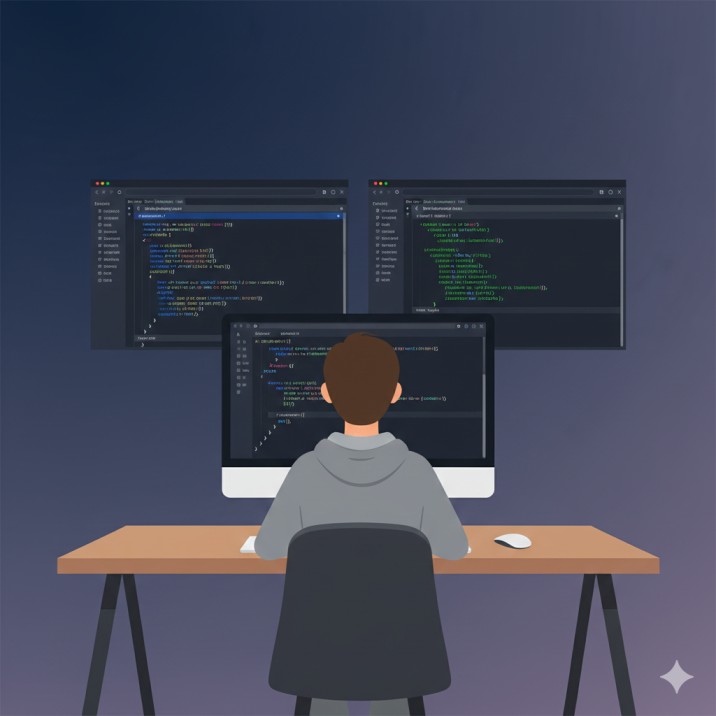 Developer comparing React JSX code and Vue single file component side by side